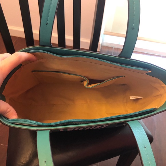 Teal/white stripe tote bag - Picture 3 of 4